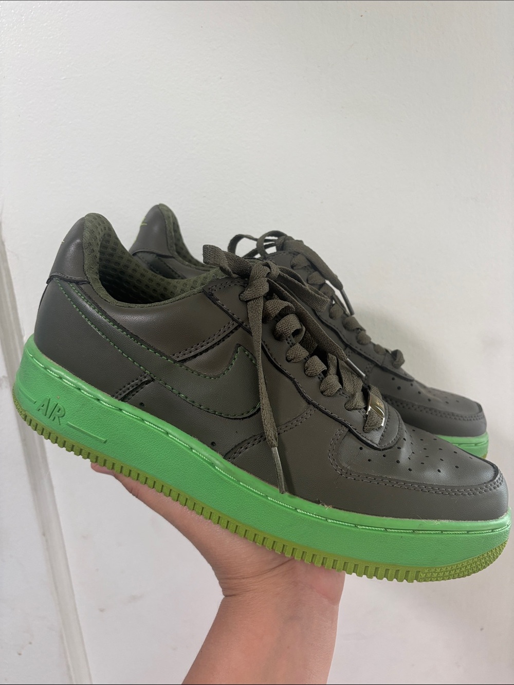 Nike Olive Green Low-Top Sneakers with Neon Green Sole